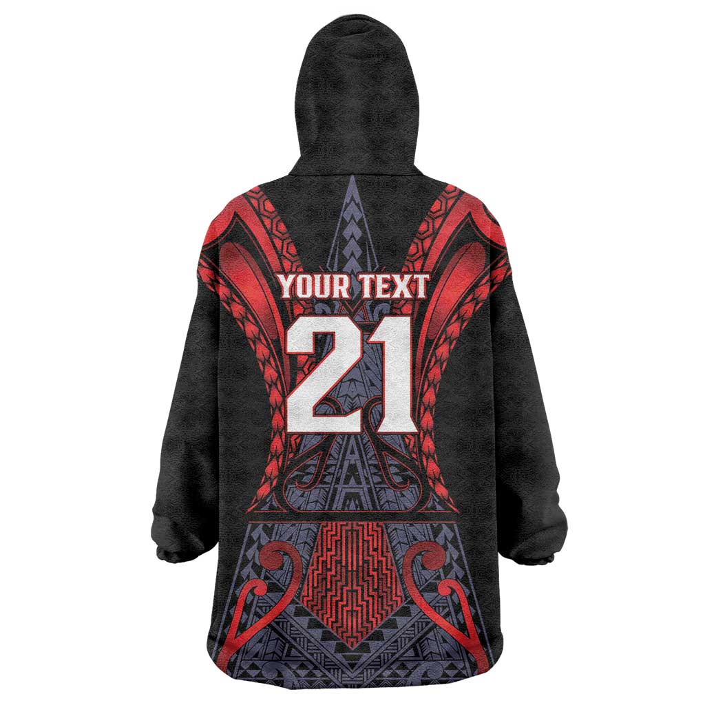 Custom New Zealand Wearable Blanket Hoodie Maori Kiwiana Pattern Tukutuku Motif