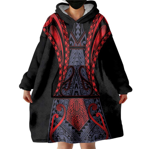 Custom New Zealand Wearable Blanket Hoodie Maori Kiwiana Pattern Tukutuku Motif
