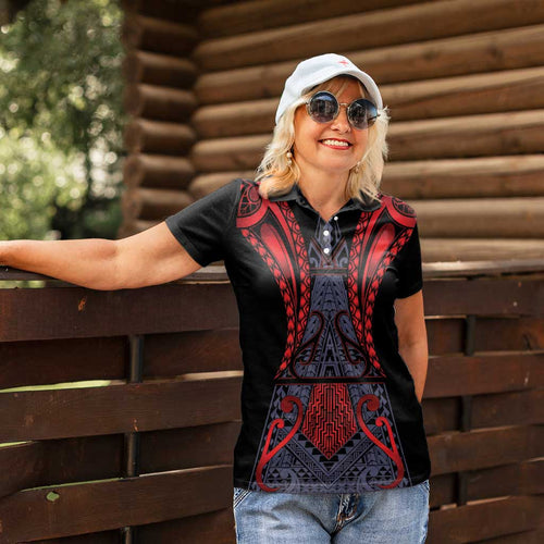 Custom New Zealand Women Polo Shirt Maori Kiwiana Pattern Tukutuku Motif