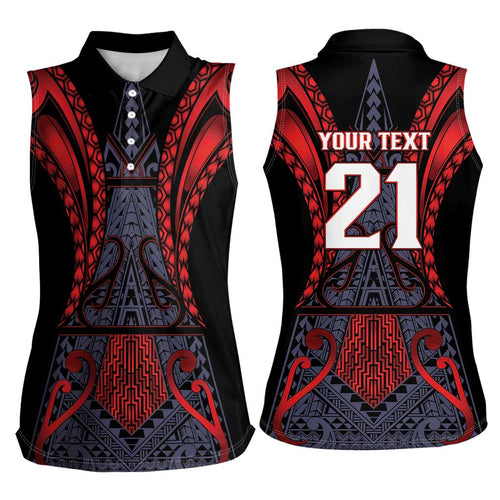 Custom New Zealand Women Sleeveless Polo Shirt Maori Kiwiana Pattern Tukutuku Motif