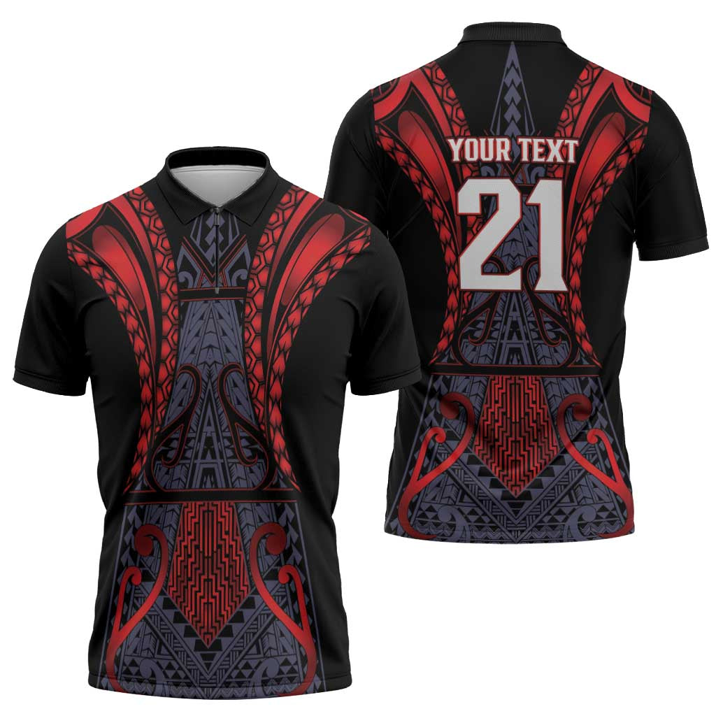 Custom New Zealand Zipper Polo Shirt Maori Kiwiana Pattern Tukutuku Motif