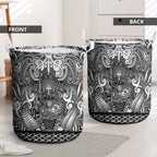 New Zealand Taiaha Maori Laundry Basket Kiwikiwi Minimalist Silver Fern Tukutuku Motif