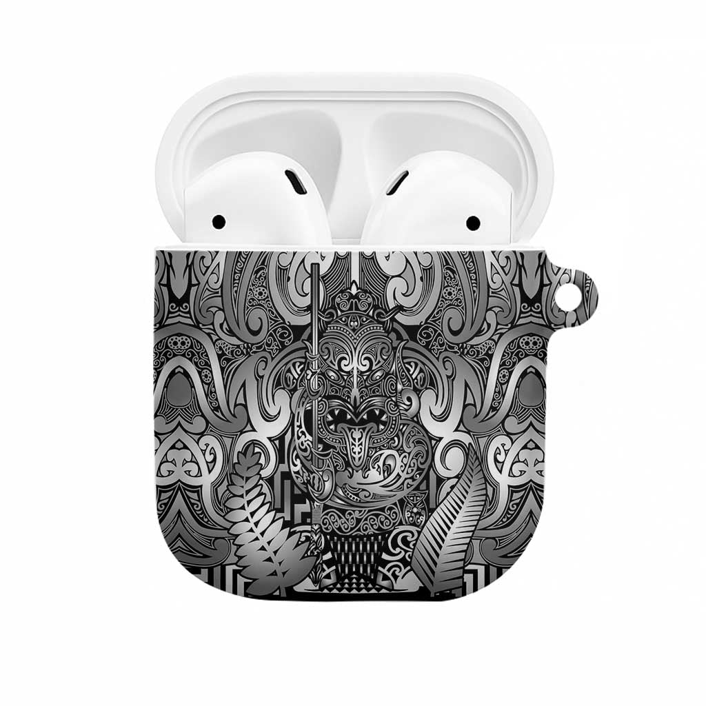 New Zealand Taiaha Maori AirPods Case Kiwikiwi Minimalist Silver Fern Tukutuku Motif