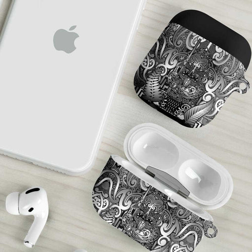 New Zealand Taiaha Maori AirPods Case Kiwikiwi Minimalist Silver Fern Tukutuku Motif