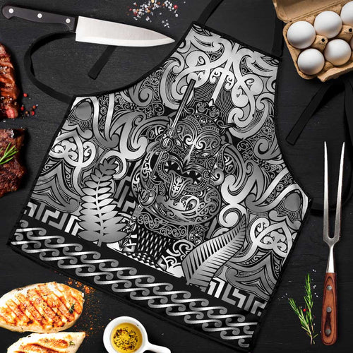 New Zealand Taiaha Maori Apron Kiwikiwi Minimalist Silver Fern Tukutuku Motif