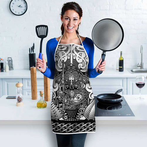 New Zealand Taiaha Maori Apron Kiwikiwi Minimalist Silver Fern Tukutuku Motif