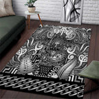 New Zealand Taiaha Maori Area Rug Kiwikiwi Minimalist Silver Fern Tukutuku Motif