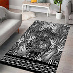 New Zealand Taiaha Maori Area Rug Kiwikiwi Minimalist Silver Fern Tukutuku Motif