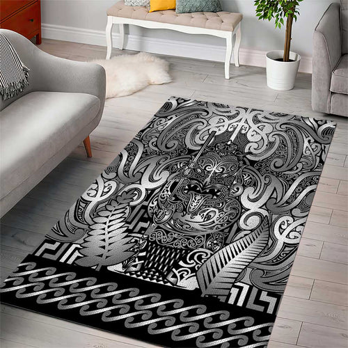 New Zealand Taiaha Maori Area Rug Kiwikiwi Minimalist Silver Fern Tukutuku Motif