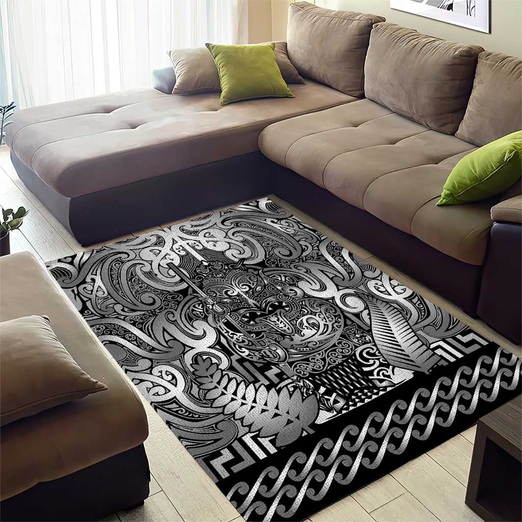 New Zealand Taiaha Maori Area Rug Kiwikiwi Minimalist Silver Fern Tukutuku Motif