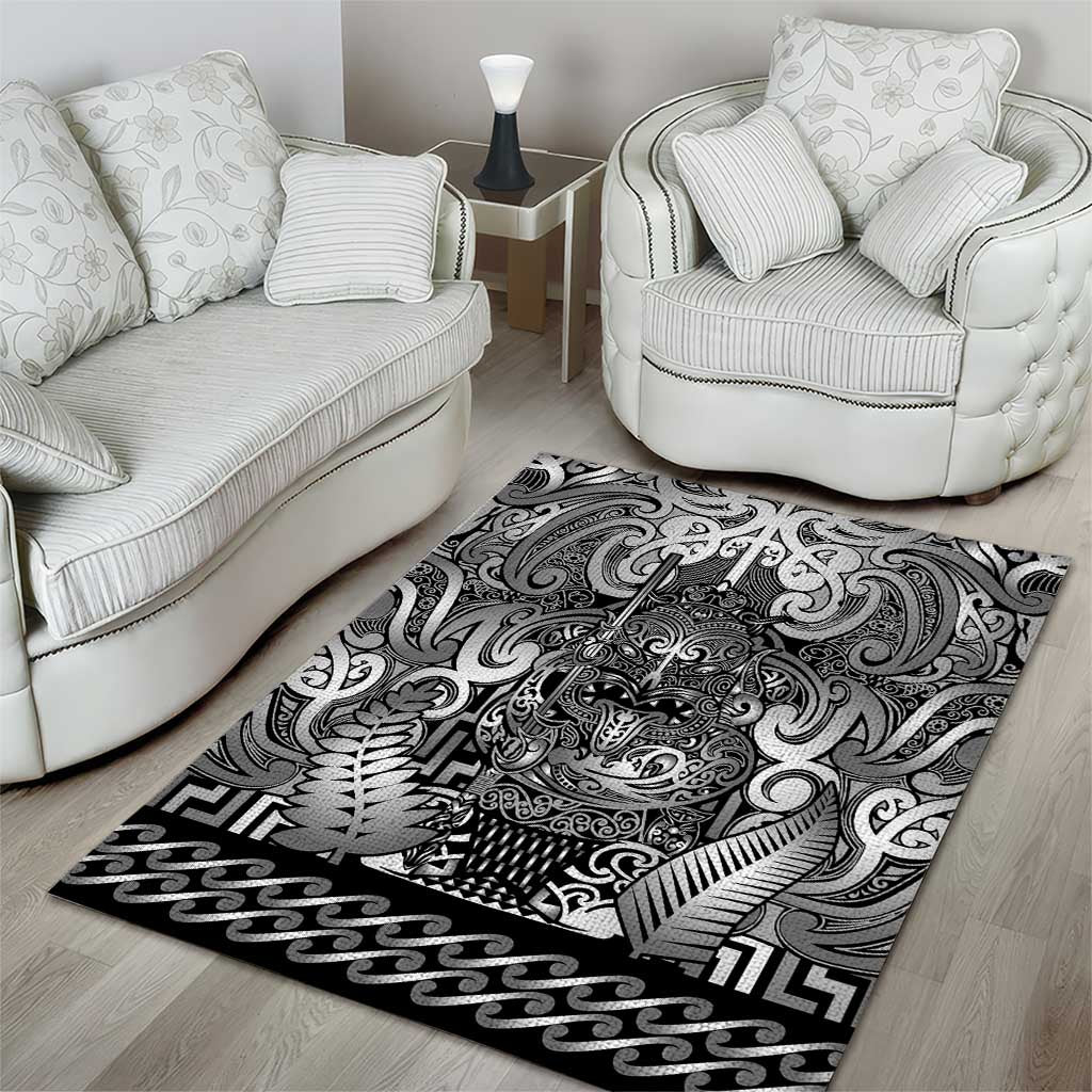 New Zealand Taiaha Maori Area Rug Kiwikiwi Minimalist Silver Fern Tukutuku Motif