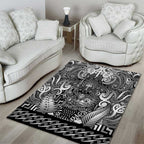 New Zealand Taiaha Maori Area Rug Kiwikiwi Minimalist Silver Fern Tukutuku Motif