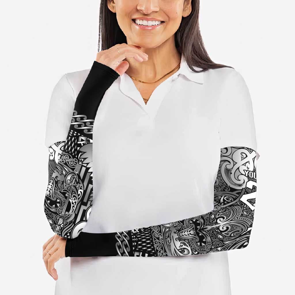 Custom New Zealand Taiaha Maori Arm Sleeves Kiwikiwi Minimalist Silver Fern Tukutuku Motif