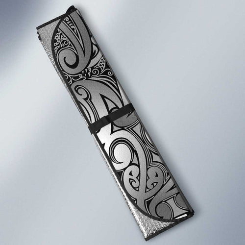 New Zealand Taiaha Maori Auto Sun Shade Kiwikiwi Minimalist Silver Fern Tukutuku Motif