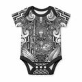 Custom New Zealand Taiaha Maori Baby Onesie Kiwikiwi Minimalist Silver Fern Tukutuku Motif
