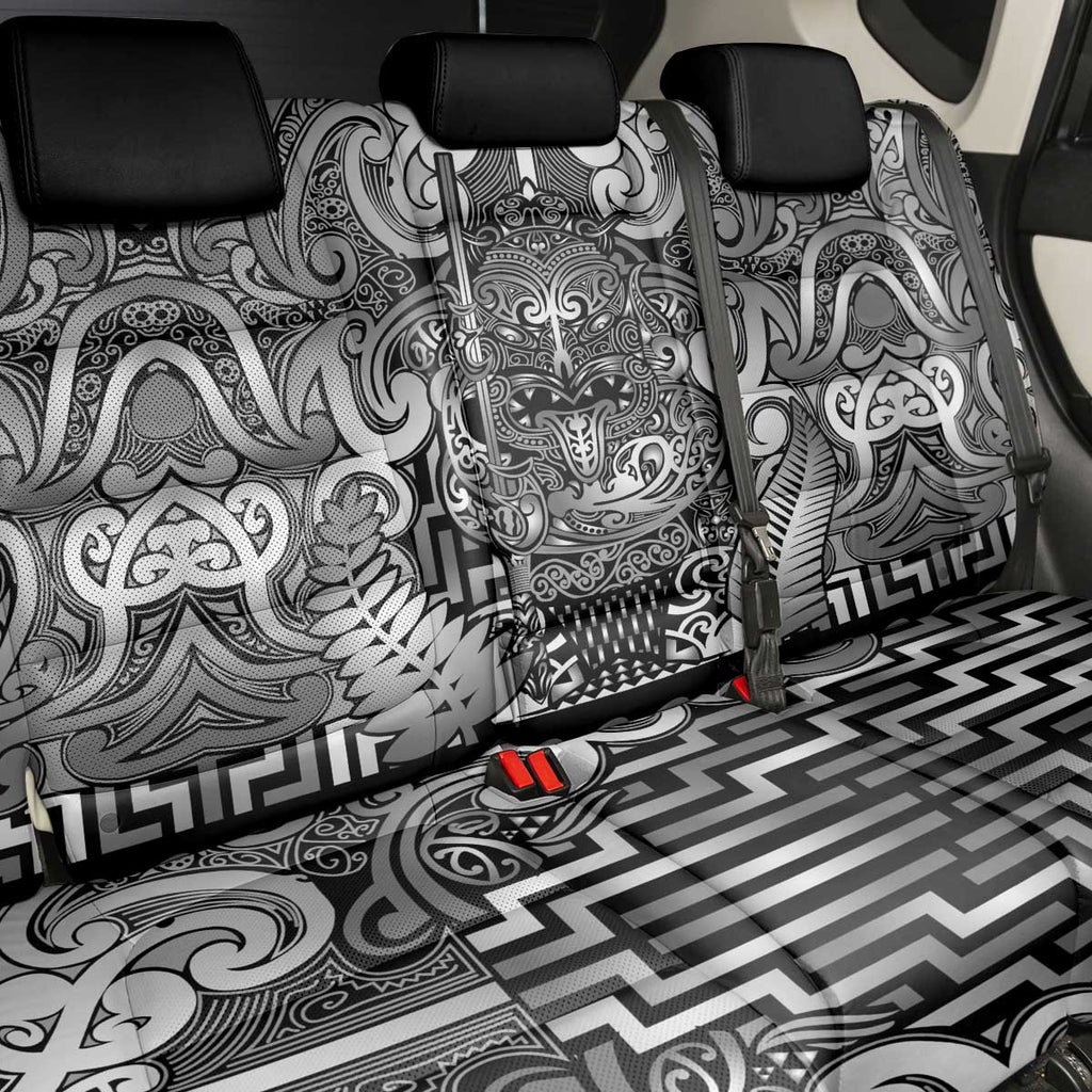 New Zealand Taiaha Maori Back Car Seat Cover Kiwikiwi Minimalist Silver Fern Tukutuku Motif