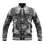 Custom New Zealand Taiaha Maori Baseball Jacket Kiwikiwi Minimalist Silver Fern Tukutuku Motif
