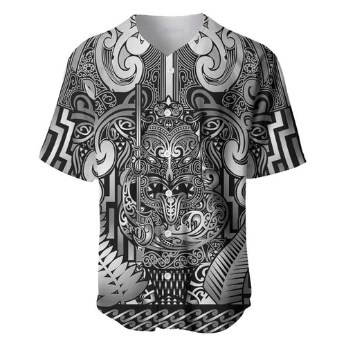 Custom New Zealand Taiaha Maori Baseball Jersey Kiwikiwi Minimalist Silver Fern Tukutuku Motif