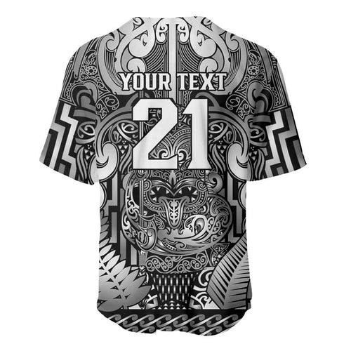 Custom New Zealand Taiaha Maori Baseball Jersey Kiwikiwi Minimalist Silver Fern Tukutuku Motif