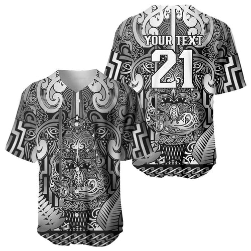 Custom New Zealand Taiaha Maori Baseball Jersey Kiwikiwi Minimalist Silver Fern Tukutuku Motif