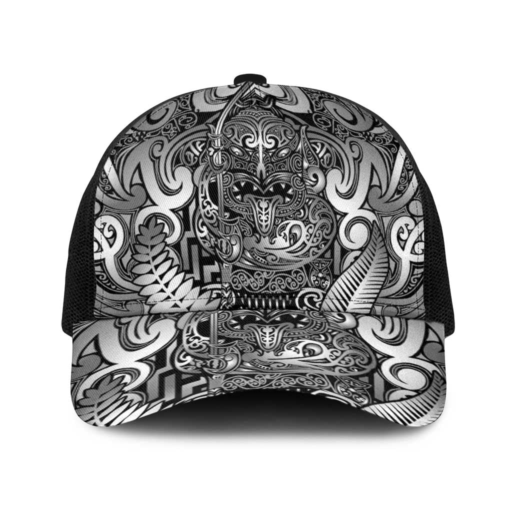 New Zealand Taiaha Maori Baseball Net Cap Kiwikiwi Minimalist Silver Fern Tukutuku Motif