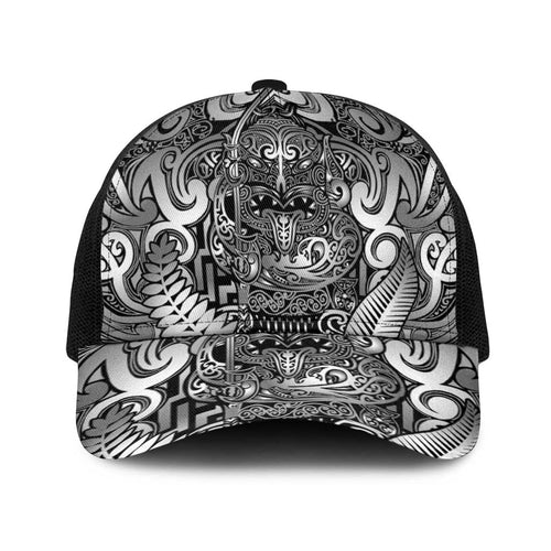 New Zealand Taiaha Maori Baseball Net Cap Kiwikiwi Minimalist Silver Fern Tukutuku Motif