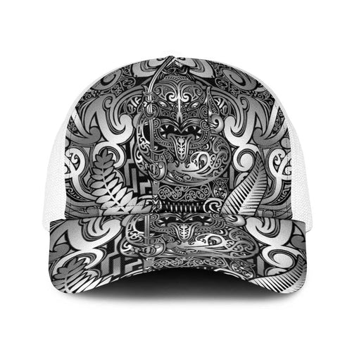 New Zealand Taiaha Maori Baseball Net Cap Kiwikiwi Minimalist Silver Fern Tukutuku Motif