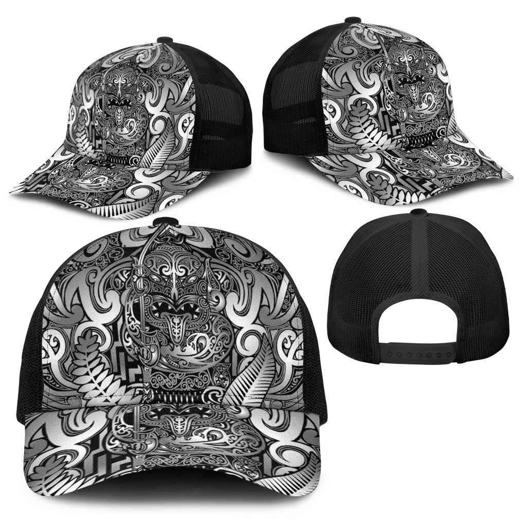 New Zealand Taiaha Maori Baseball Net Cap Kiwikiwi Minimalist Silver Fern Tukutuku Motif