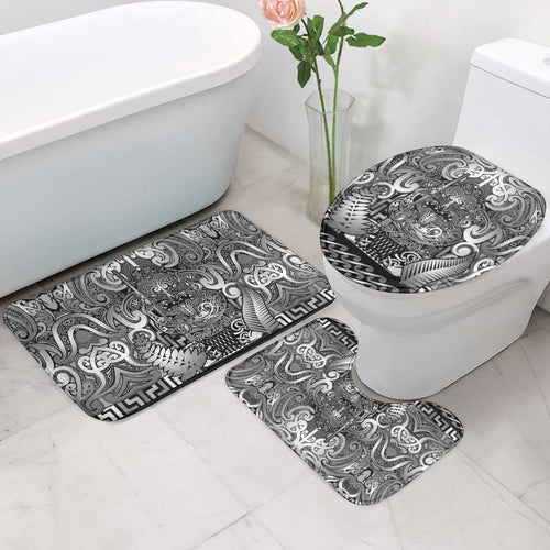 New Zealand Taiaha Maori Bathroom Set Kiwikiwi Minimalist Silver Fern Tukutuku Motif