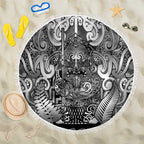 New Zealand Taiaha Maori Beach Blanket Kiwikiwi Minimalist Silver Fern Tukutuku Motif