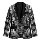 Custom New Zealand Taiaha Maori Blazer Kiwikiwi Minimalist Silver Fern Tukutuku Motif