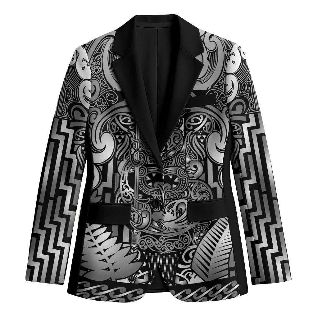 Custom New Zealand Taiaha Maori Blazer Kiwikiwi Minimalist Silver Fern Tukutuku Motif