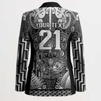 Custom New Zealand Taiaha Maori Blazer Kiwikiwi Minimalist Silver Fern Tukutuku Motif