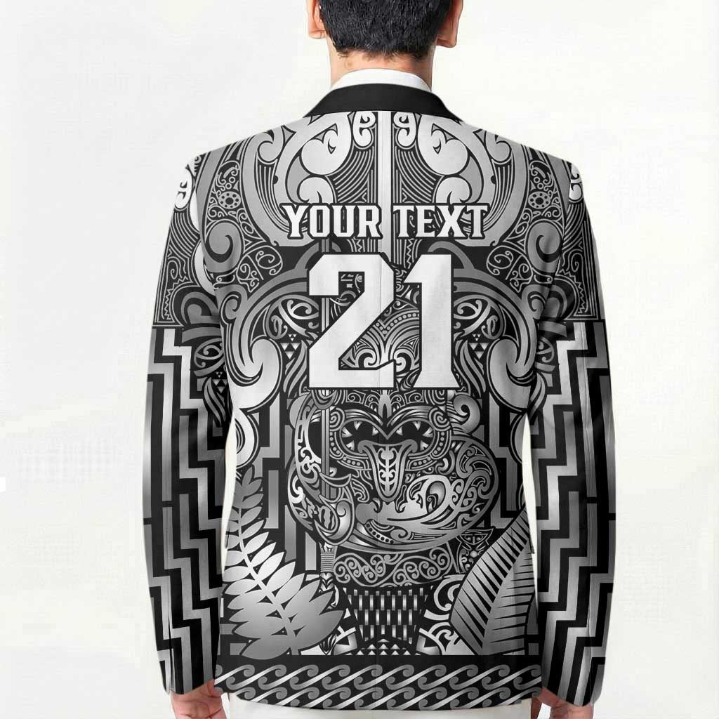 Custom New Zealand Taiaha Maori Blazer Kiwikiwi Minimalist Silver Fern Tukutuku Motif