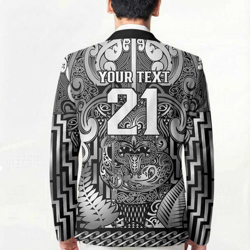 Custom New Zealand Taiaha Maori Blazer Kiwikiwi Minimalist Silver Fern Tukutuku Motif