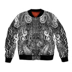 Custom New Zealand Taiaha Maori Bomber Jacket Kiwikiwi Minimalist Silver Fern Tukutuku Motif