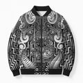 Custom New Zealand Taiaha Maori Bomber Puffer Jacket Kiwikiwi Minimalist Silver Fern Tukutuku Motif