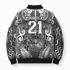 Custom New Zealand Taiaha Maori Bomber Puffer Jacket Kiwikiwi Minimalist Silver Fern Tukutuku Motif