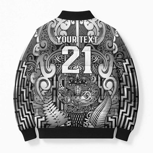 Custom New Zealand Taiaha Maori Bomber Puffer Jacket Kiwikiwi Minimalist Silver Fern Tukutuku Motif
