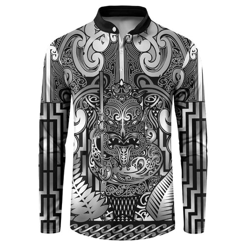 Custom New Zealand Taiaha Maori Button Sweatshirt Kiwikiwi Minimalist Silver Fern Tukutuku Motif