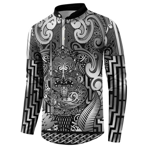 Custom New Zealand Taiaha Maori Button Sweatshirt Kiwikiwi Minimalist Silver Fern Tukutuku Motif