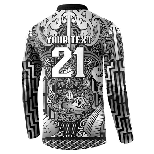 Custom New Zealand Taiaha Maori Button Sweatshirt Kiwikiwi Minimalist Silver Fern Tukutuku Motif