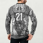 Custom New Zealand Taiaha Maori Button Sweatshirt Kiwikiwi Minimalist Silver Fern Tukutuku Motif