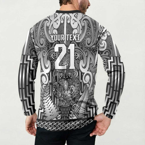 Custom New Zealand Taiaha Maori Button Sweatshirt Kiwikiwi Minimalist Silver Fern Tukutuku Motif