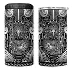 Custom New Zealand Taiaha Maori 4 in 1 Can Cooler Tumbler Kiwikiwi Minimalist Silver Fern Tukutuku Motif