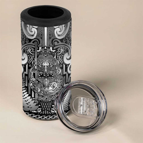 Custom New Zealand Taiaha Maori 4 in 1 Can Cooler Tumbler Kiwikiwi Minimalist Silver Fern Tukutuku Motif