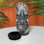 Custom New Zealand Taiaha Maori 4 in 1 Can Cooler Tumbler Kiwikiwi Minimalist Silver Fern Tukutuku Motif