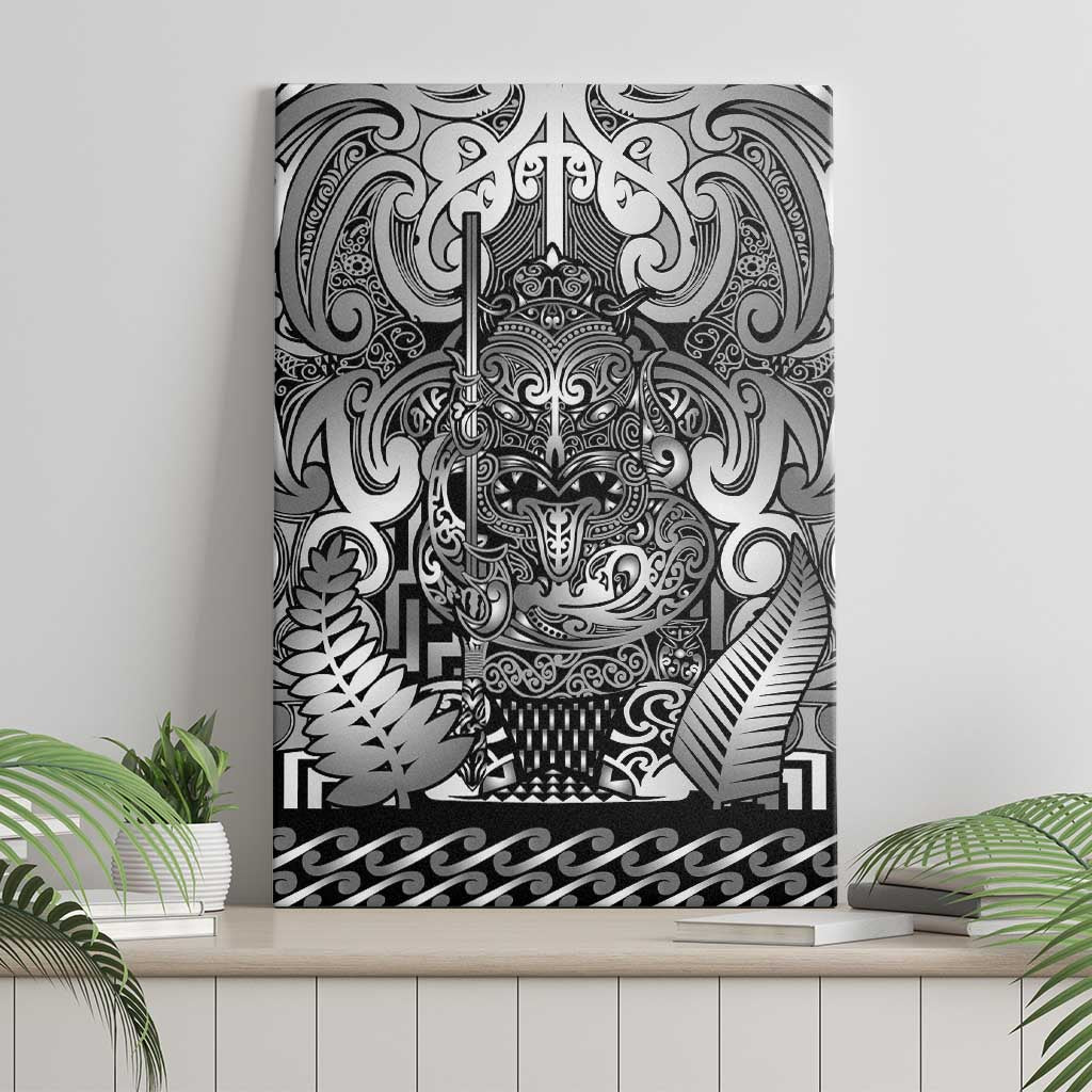 New Zealand Taiaha Maori Canvas Wall Art Kiwikiwi Minimalist Silver Fern Tukutuku Motif
