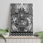 New Zealand Taiaha Maori Canvas Wall Art Kiwikiwi Minimalist Silver Fern Tukutuku Motif