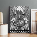 New Zealand Taiaha Maori Canvas Wall Art Kiwikiwi Minimalist Silver Fern Tukutuku Motif